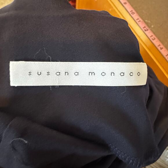 Susana Monaco Sleeveless Tie Neck Flare Top Midnight XS NWT Mockneck Stretchy - Picture 8 of 8